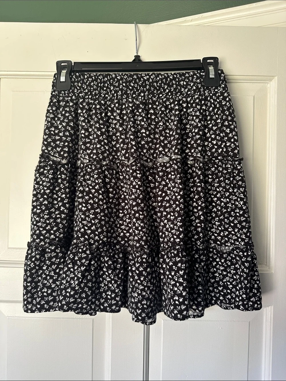 Japna Black Floral Tiered Skater Skirt Size M
